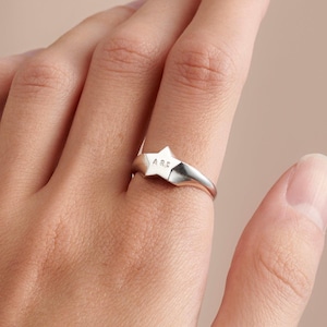Personalised Star Signet Ring | Modern Signet Ring | Sterling Silver Ring | Celestial Signet Ring | Handmade