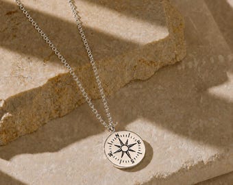 Personalised Travel Compass Necklace - Travel Charm Pendant