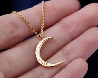Personalized Crescent Moon Necklace: Sterling Silver, Gold Options