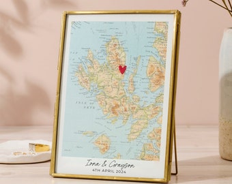 Personalised Vintage Map Picture With Hand Stitched Heart | Wedding Anniversary Gift | Hand Stitched art