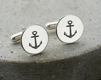 Anchor Disc Cufflinks | handmade sterling silver cufflinks | 1st Anniversary gift