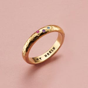 Personalised Textured Confetti Birthstone Ring: Handmade Diamond Accent