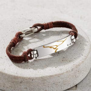 Personalized Kintsugi Leather Bracelet for Men: Engraved Stainless Steel