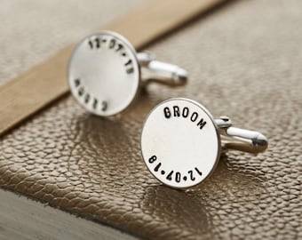 Personalised Round Cufflinks – Hand Stamped Custom Cuff Links for Men