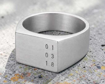 Personalised Date Chunky Signet Ring: Handmade Modern Initial Ring