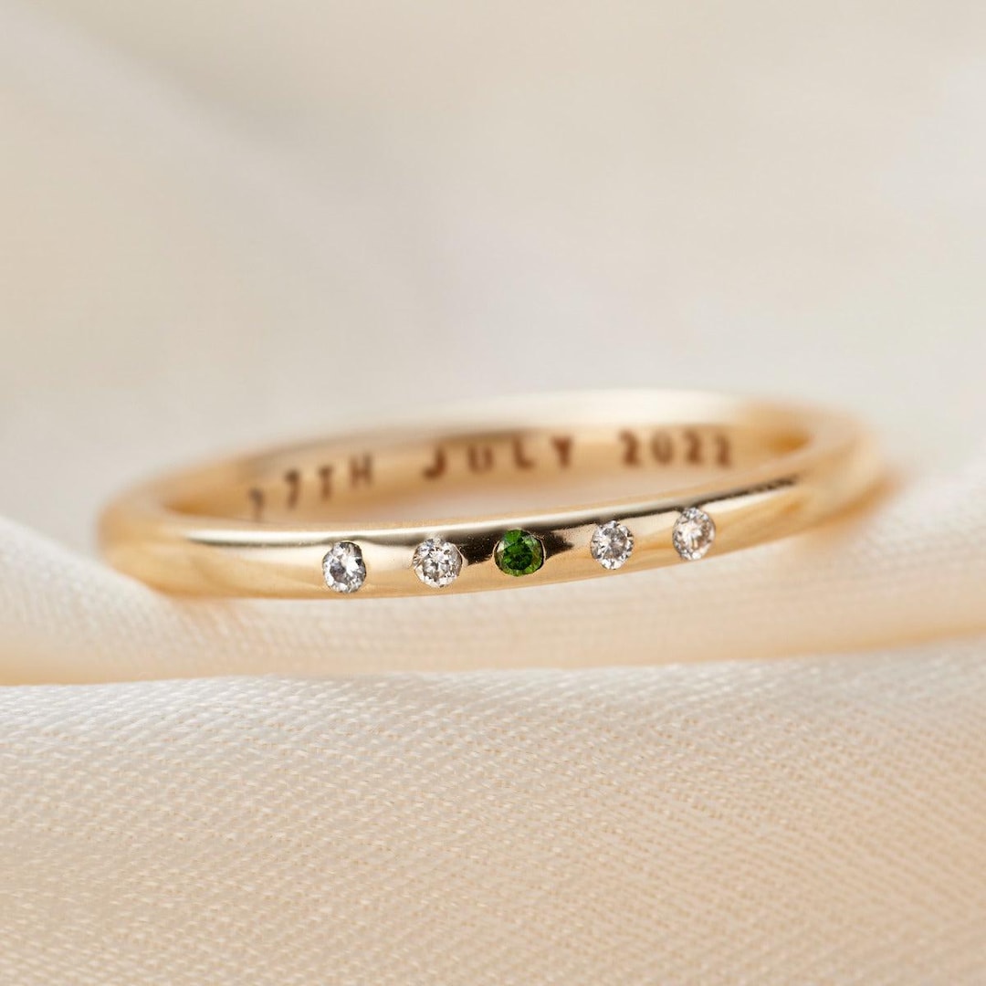 9ct Gold Emerald & Diamond Wedding Band - Personalized Handmade Ring - Etsy