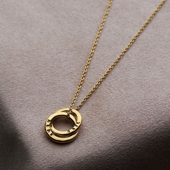 Personalised 9ct Gold Mini Two Ring Russian Necklace Etsy