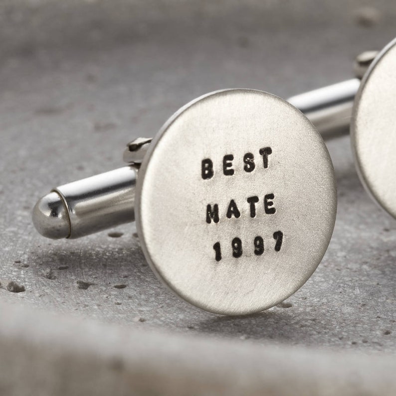 Personalised Brushed Silver Cufflinks birthday gift handmade gift from wife Perfect gift for groom image 3