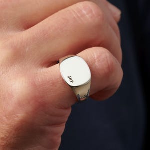 Men's Chunky Rounded Square Sterling Silver Initial Signet Ring: Personalized Gift