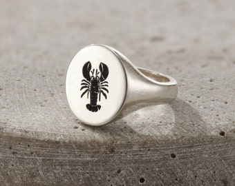 Men's Lobster Signet Ring | Handmade Ring | Silver Modern Signet | Birthday gift | Sea life Ring