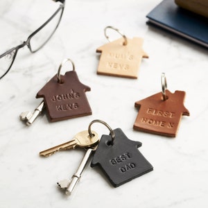 Personalised Leather New Home Keyring birthday gift handmade gift for men image 1