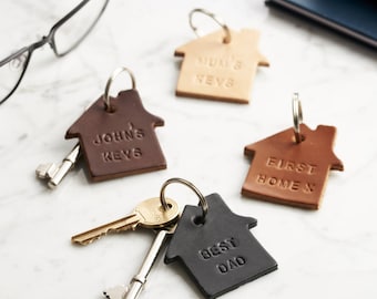 Personalised Leather New Home Keyring | handmade keyring | gift for new home
