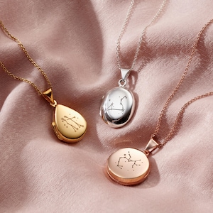 Personalized Zodiac Constellation Locket Necklace: Sterling Silver Birthday Gift