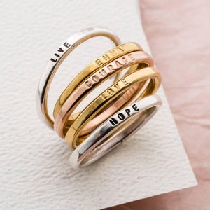 Personalised Pair of Stacker Rings birthday gift Sterling Silver Slim Ring handmade gift for women Stackable Rings image 4