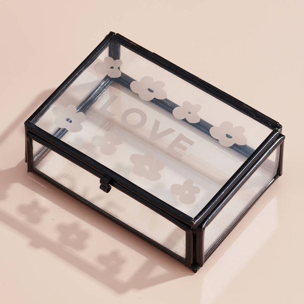 Personalised Etched Flower Mini Glass Jewellery Box