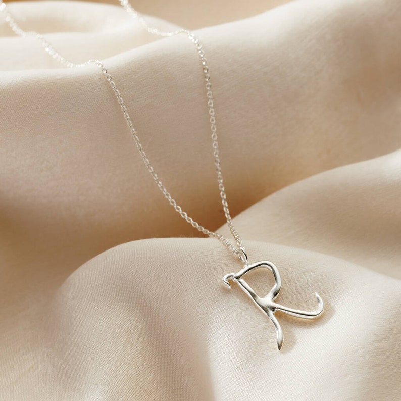 Large Organic Initial Necklace birthday gift handmade Sterling Silver Letter Necklace gift for women image 4