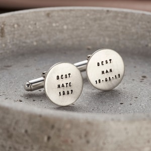 Personalised Brushed Silver Cufflinks birthday gift handmade gift from wife Perfect gift for groom image 1