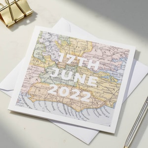 Ubicación especial personalizada Vintage Map Card / Tarjeta de boda / Tarjeta de cumpleaños / hecha a mano
