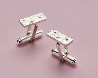 Textured Confetti Birthstone Rectangle Cufflinks | Perfect gift for groom | Father's day cufflinks