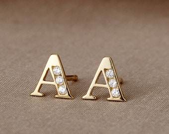 9ct Gold Initial Earrings | Gold Letter Earrings cz
