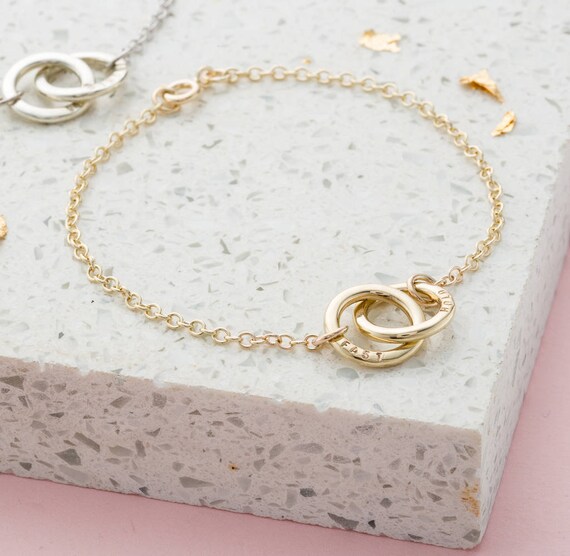 Personalised 9ct Gold Double Hoop Names Bracelet Birthday Gift