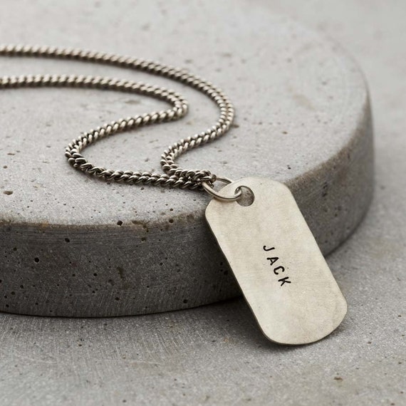 Personalised Men s Brushed Silver Dog Tag Necklace Perfect Birthday Gift Handmade Gift for Women Etsy