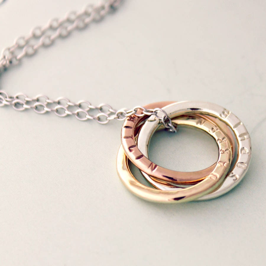 Personalised mixed gold store russian ring necklace