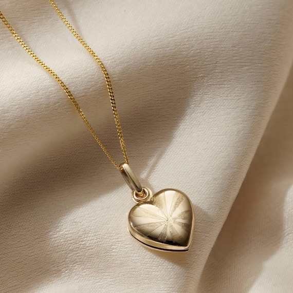 Petite 9ct Gold Heart Locket Necklace: Starburst Design