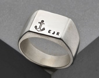 Men's Personalised Anchor Signet Ring | Nautical birthday gift | handmade