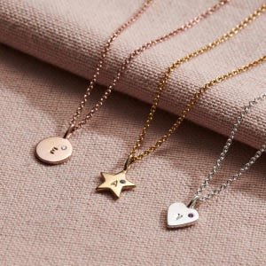 Personalised Mini Disc Initial Birthstone Necklace