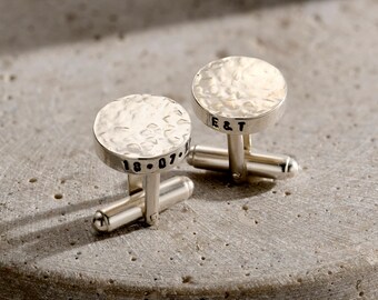 Personalised Large Textured Silver Cufflinks