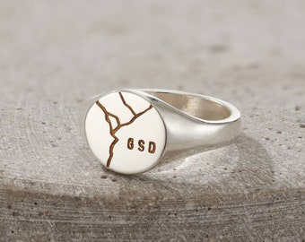 Men's Personalised Kintsugi Signet ring | Handmade Ring | Silver Modern Signet ring