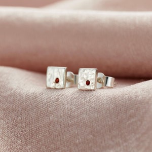 Square Textured Confetti Birthstone Stud Earrings image 5