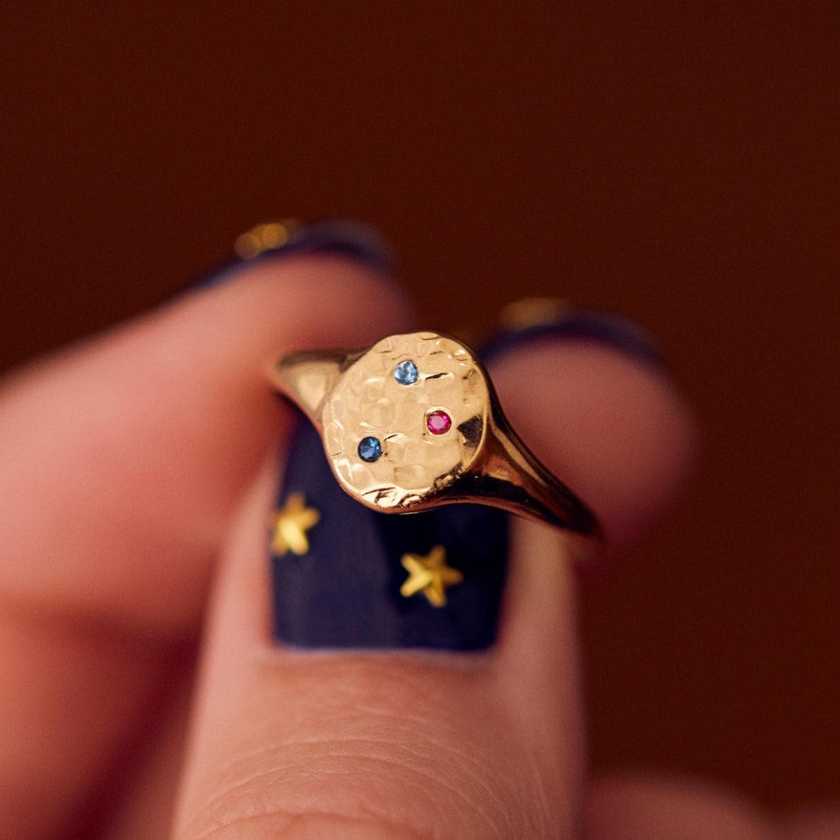 Confetti Birthstone Signet Ring, handmade Sterling Silver ring