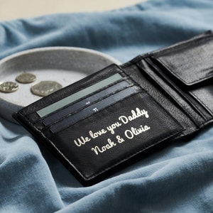 Personalised Message Leather Popper Wallet Cash and Coin Holder handmade gift for Him Script