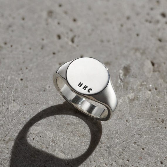 Men's Chunky Sterling Silver Initial Signet Ring: Modern Monogram