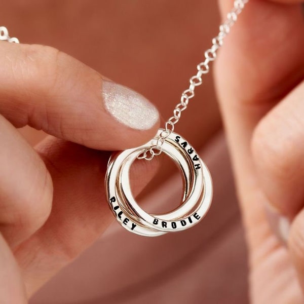 Personalisierte russische Ringkette | Familiennamen | Sterling SilberKette | Muttertagsgeschenk | Ringe Namenskette | handgemachter Schmuck