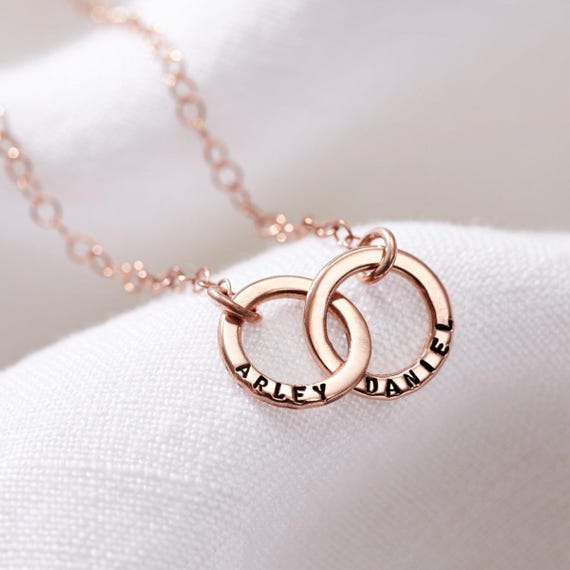 Micro Personalised Double Hoop Necklace birthday gift handmade gift  for women Sterling Silver Ring Necklace