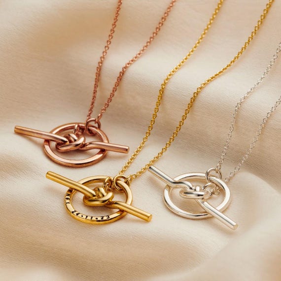 Personalized Sterling Silver Knot Lariat Necklace Handmade T Bar - Main Image