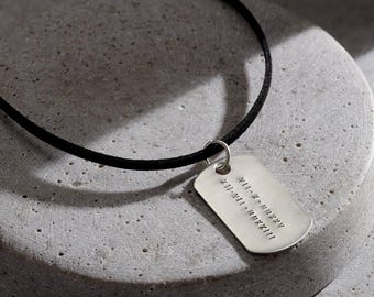 Personalised Men's Silver Dog Tag Necklace With Leather Cord
