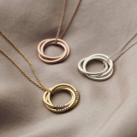 Personalised Tricolor Gold Russian Ring Necklace - 9CT Yellow Gold, Rose  Gold, White Gold : Amazon.co.uk: Handmade Products