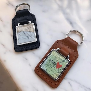 Personalisierte Vintage Karte und Herz Schlüsselring | Geburtstagsgeschenk | Handarbeit | Geschenk für Männer