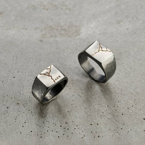 Personalised Chunky Kintsugi Signet Ring perfect birthday gift handmade gift for men Summer jewellery image 4