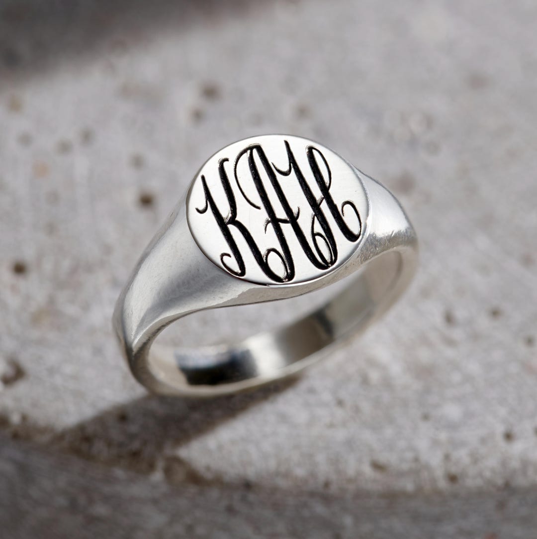 Monogramed Signet Rings Men Men's Sterling Silver Chunky Monogram Signet Ring | Handmade - Etsy