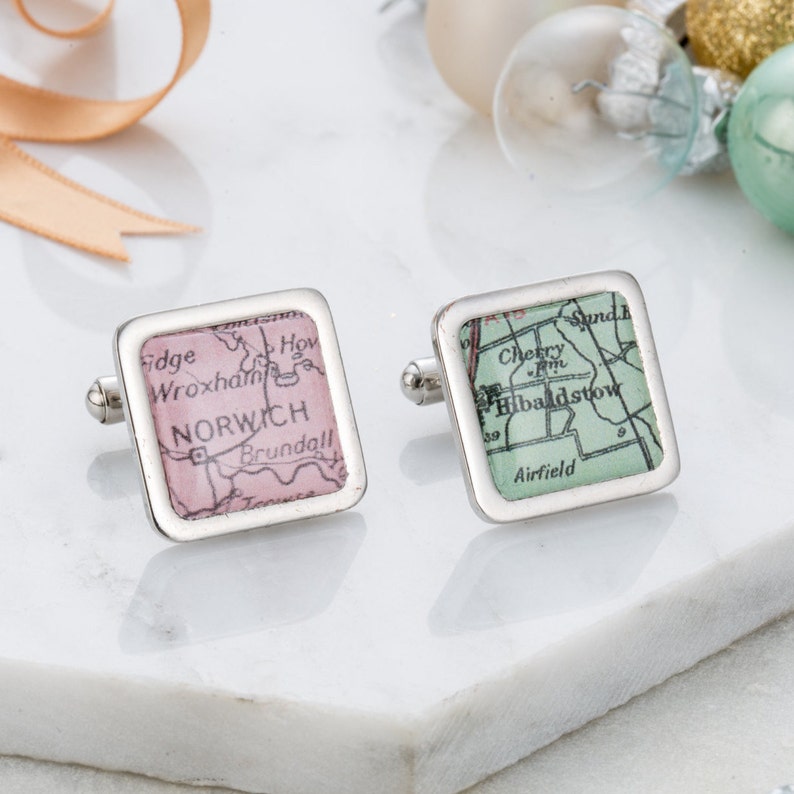 Personalised Square Vintage Map Cufflinks Bridal party gift handmade Perfect gift for him image 3