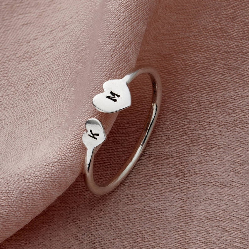 Personalised Heart Open Ring birthday gift handmade gift for women image 1