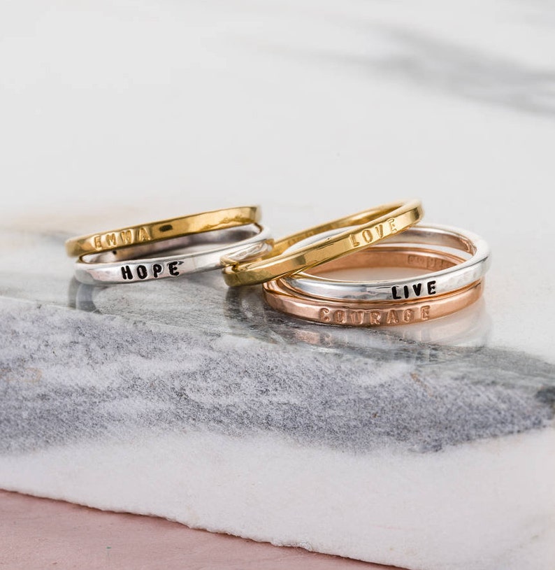 Personalised Pair of Stacker Rings birthday gift Sterling Silver Slim Ring handmade gift for women Stackable Rings image 5
