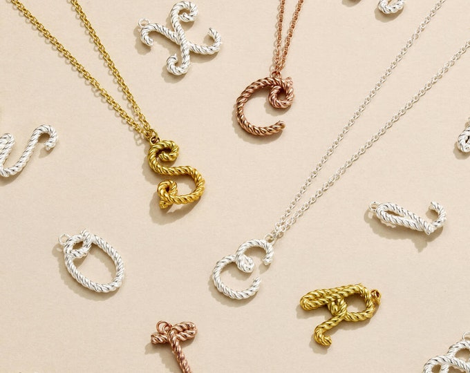 Sterling Silver Rope Initial Necklace: Handmade Nautical Pendant