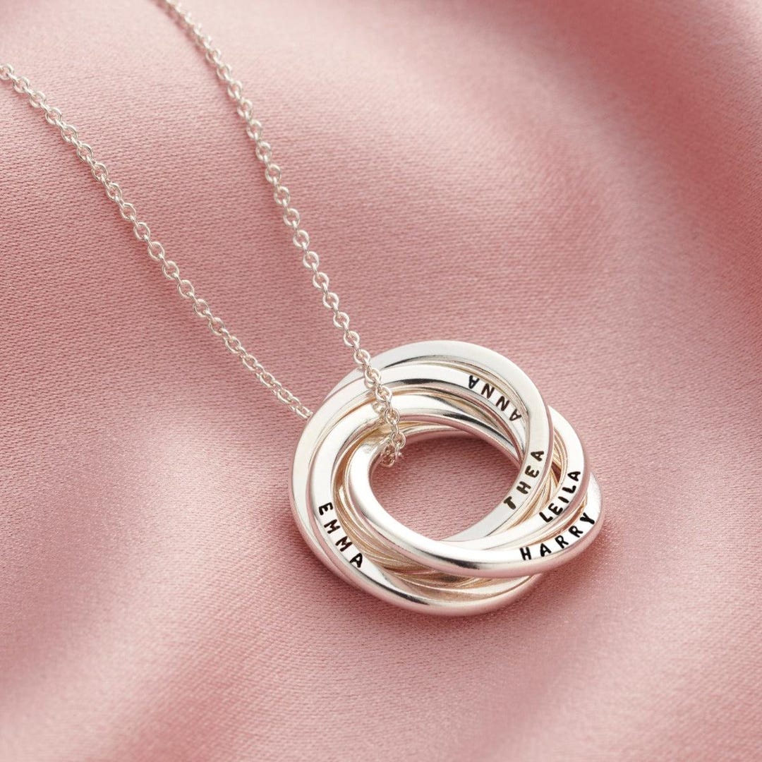 Personalized Sterling Silver Five Ring Necklace: Handmade Mother's