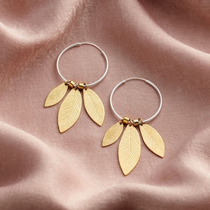 Family Leaf Charm Hoop Earrings